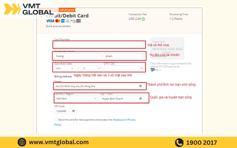 Thanh toán đặt hàng trên website Alibaba