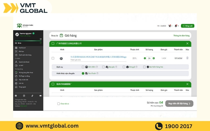 Bước 4 trong quy trình dịch vụ đặt hộ hàng tmall.com tại VMT Global