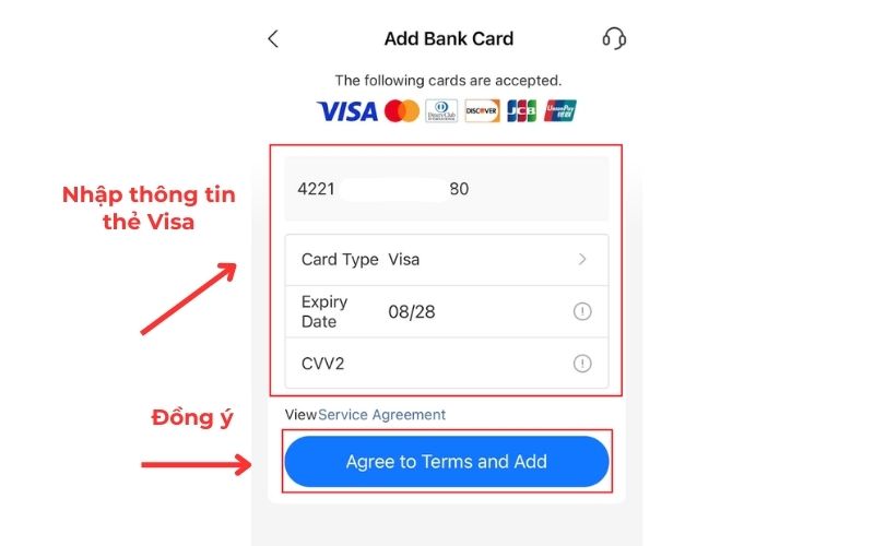 Liên kết thẻ Visa với Alipay trên điện thoại