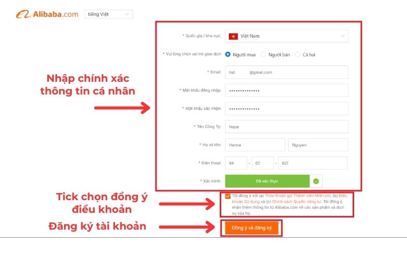 Nhập chính xác thông tin cá nhân và nhấn chọn “Đồng ý và đăng ký”