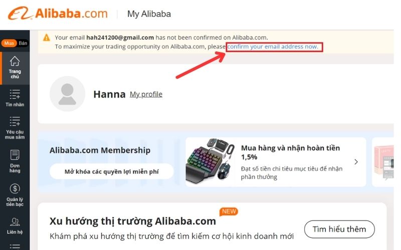 Bấm chọn “confirm your email address now” để xác minh email