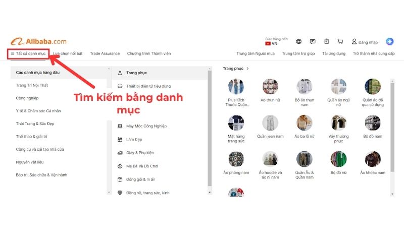 Cách tìm hàng trên Alibaba qua danh mục