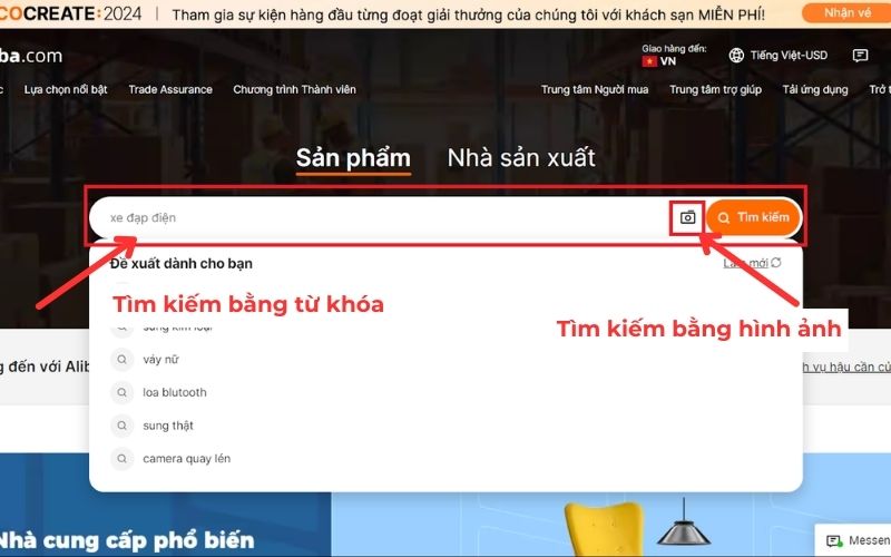 Tìm kiếm sản phẩm trên Alibaba