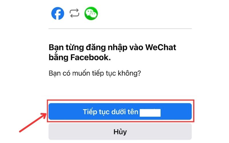 Xác nhận đăng nhập Wechat bằng tài khoản Facebook.