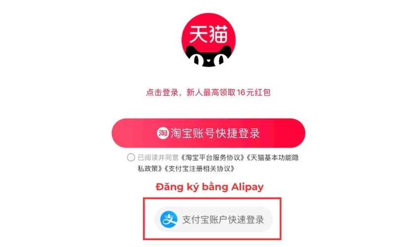 Tạo tài khoản Tmall qua Alipay