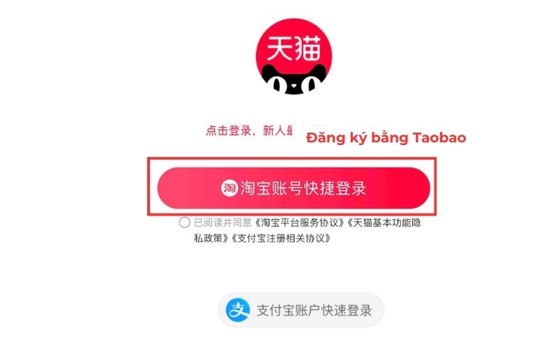 Tạo tài khoản Tmall qua Taobao trên điện thoại