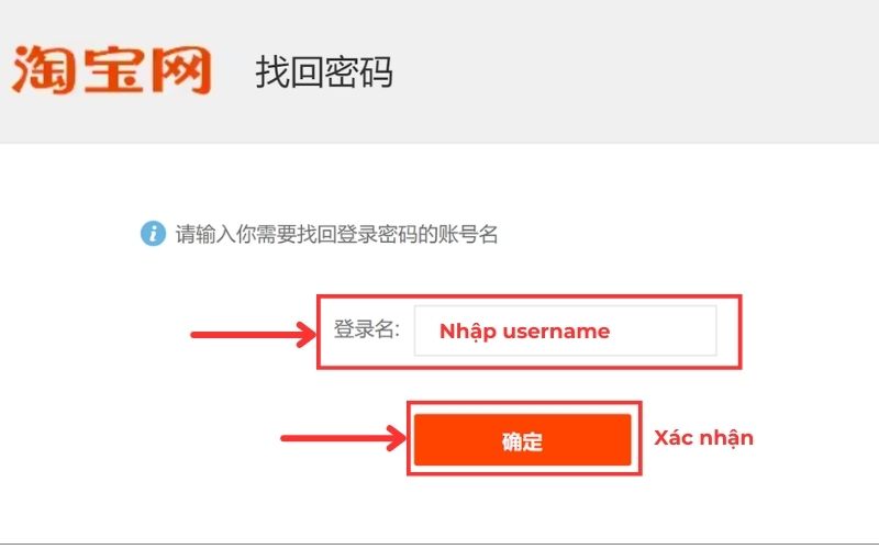 Xác thực tài khoản Taobao để lấy lại mật khẩu