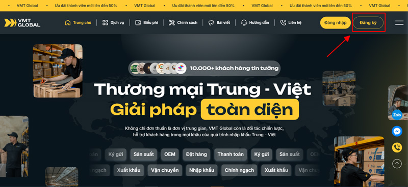 Đăng ký tài khoản trên web VMT Global