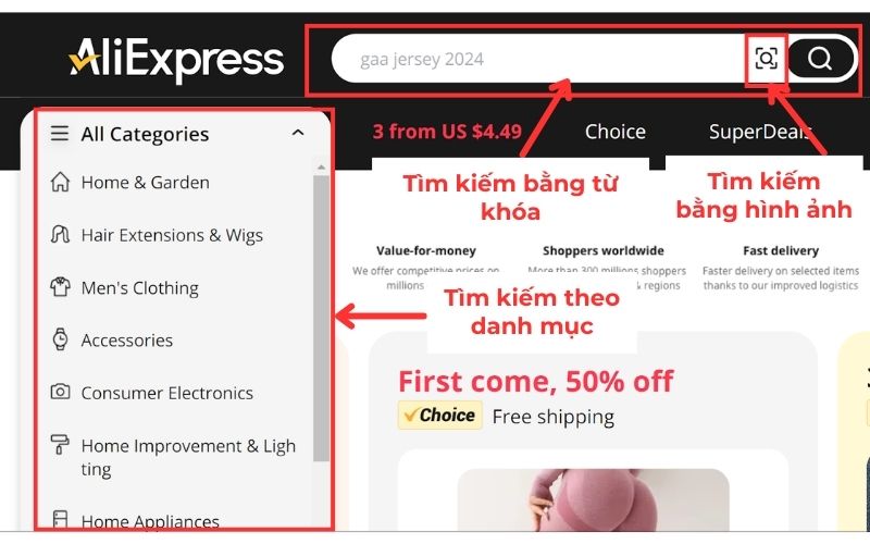 Cách mua hàng trên Aliexpress tìm kiếm sản phẩm