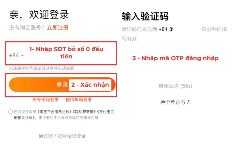 Cách đăng nhập taobao bằng số điện thoại