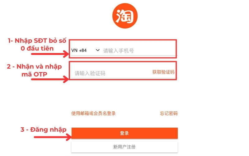 Hướng dẫn đăng nhập taobao bằng sđt