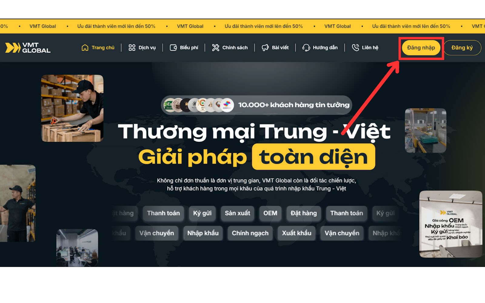 Đăng nhập web VMT