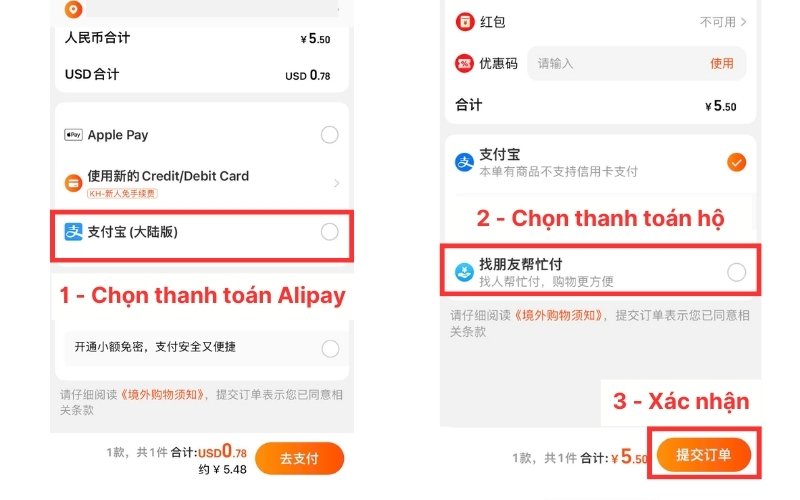 Cách gửi lệnh thanh toán hộ taobao