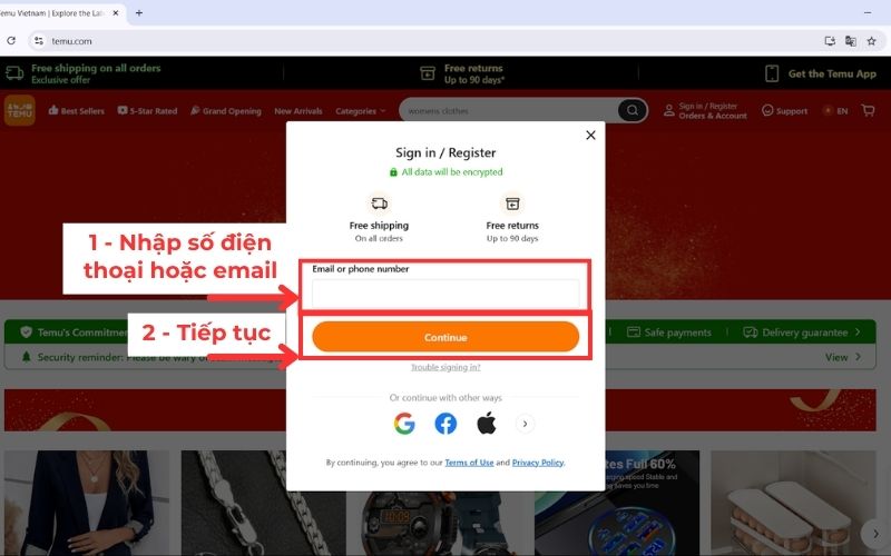 Cách mua hàng temu bằng số điện thoại