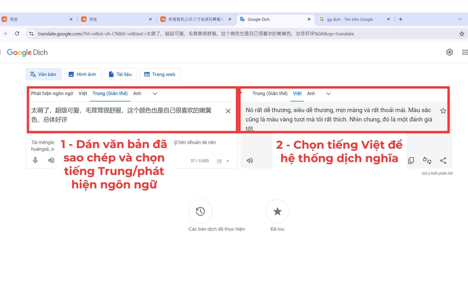 chuyển taobao sang tiếng việt​ trên trang Google Dịch