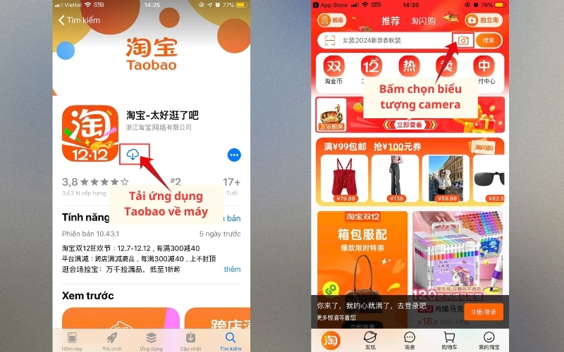 tìm kiếm bằng hình ảnh trên taobao bằng điện thoại