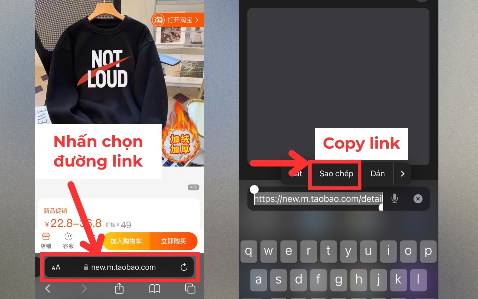 Cách sao chép link sản phẩm trên taobao