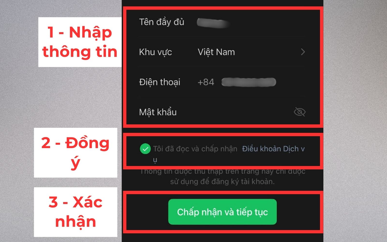 Nhập chính xác các thông tin để mở tài khoản Wechat