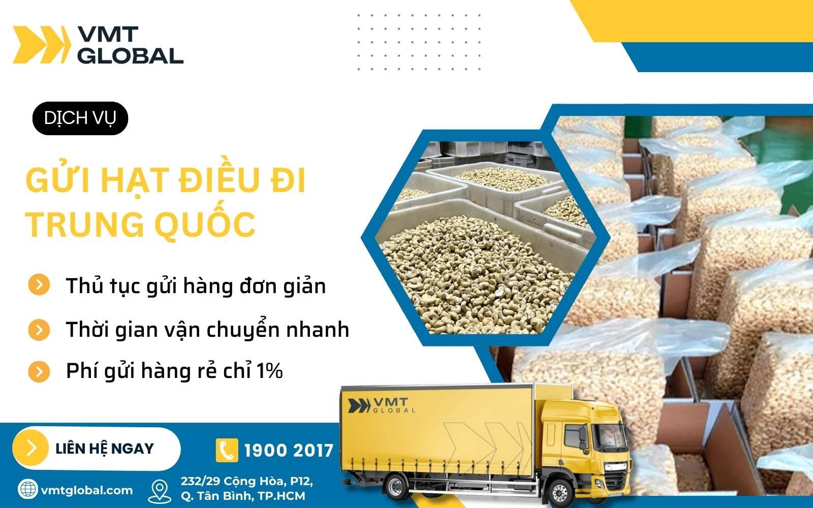 Gửi hạt điều đi Trung Quốc nhanh chóng, an toàn, giá rẻ tại VMT Global