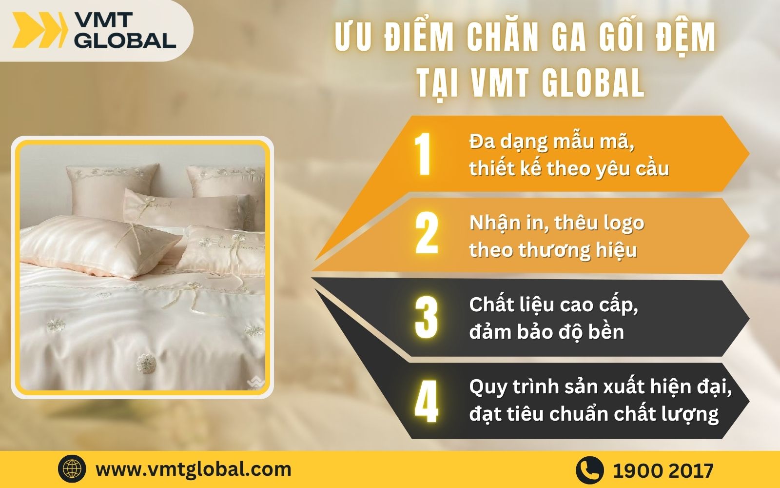Ưu điểm sản phẩm chăn ga gối đệm tại VMT Global Tại sao nên chọn sản xuất gia công tại VMT