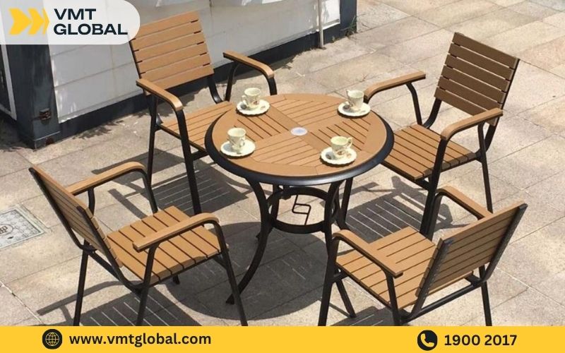Mẫu bàn ghế gỗ ngoài trời, khung nhôm sơn tĩnh điện Bộ bàn ghế ngoài trời