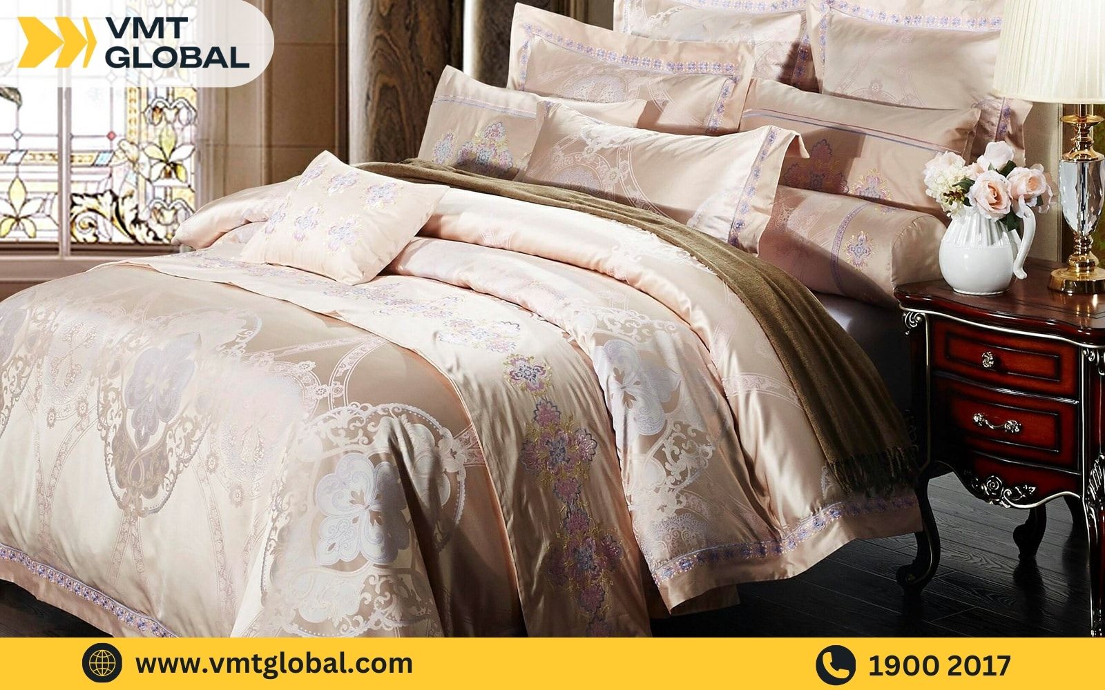 Bộ chăn ga chất liệu gấm trang nhã Bộ chăn ga chất liệu gấm trang nhã