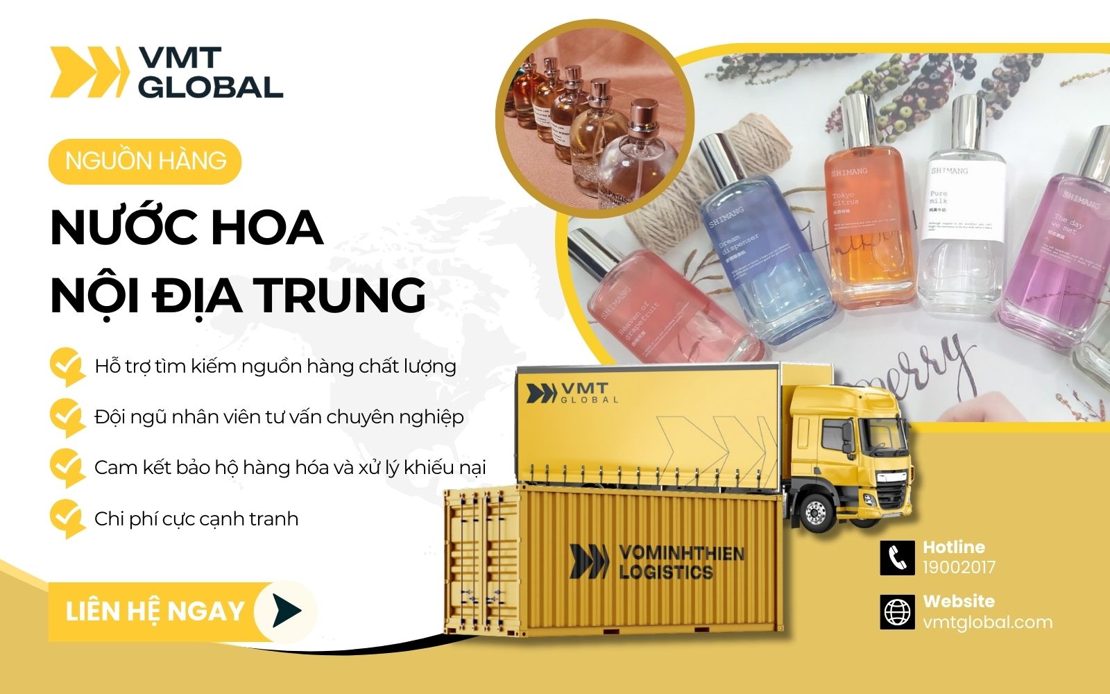 VMT Global - Đơn vị nhập hàng và vận chuyển hộ nguồn nước hoa Quảng Châu uy tín