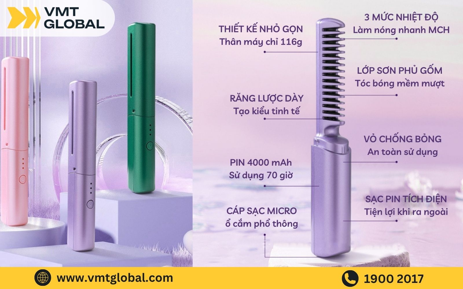 Lược điện không dây mini gọn nhẹ