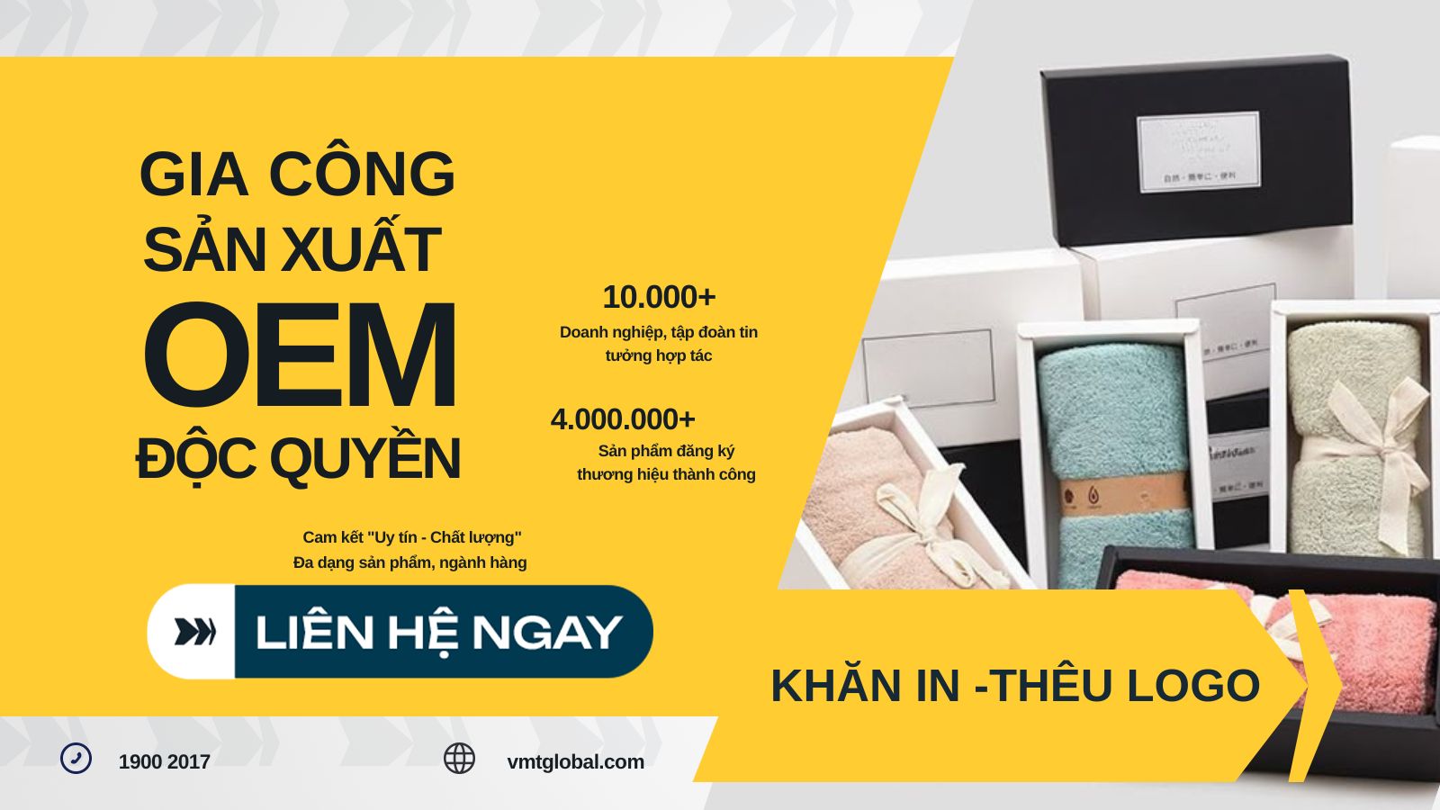 VMT Global - Đơn vị chuyên gia công khăn thêu logo theo yêu cầu
