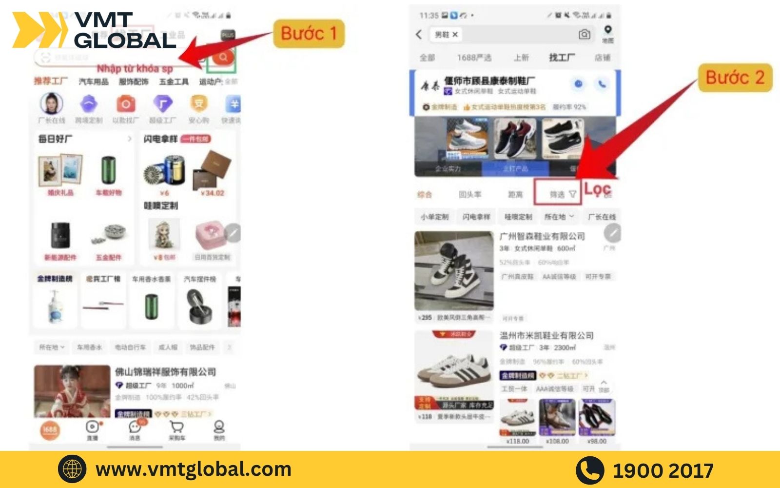 Hướng dẫn cách tìm shop đầu trâu trên 1688 trên app