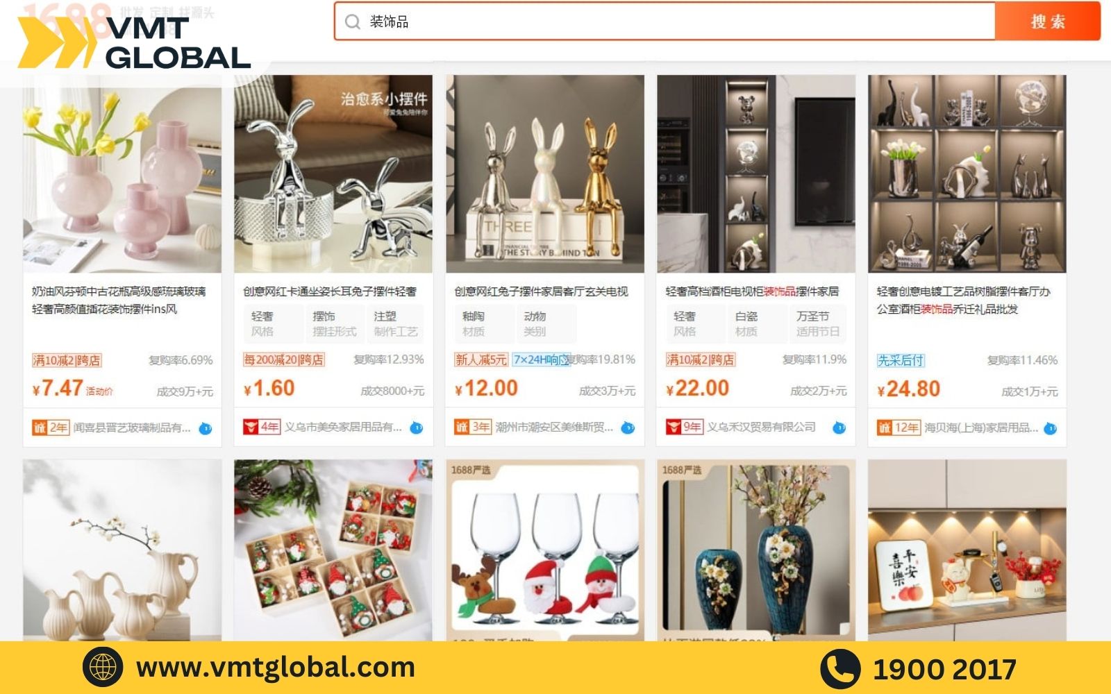 Order đồ decor Trung Quốc trên các sàn Taobao, Tmall và 1688