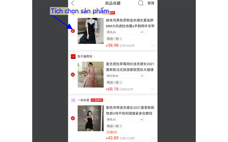 Bước 2: Tích chọn sản phẩm đã thêm vào giỏ hàng