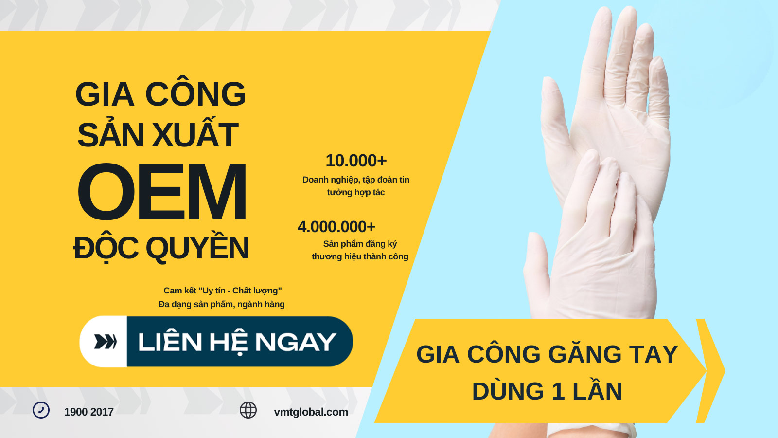 VMT Global - Công ty nhận sản xuất găng tay dùng 1 lần OEM uy tín, giá tốt
