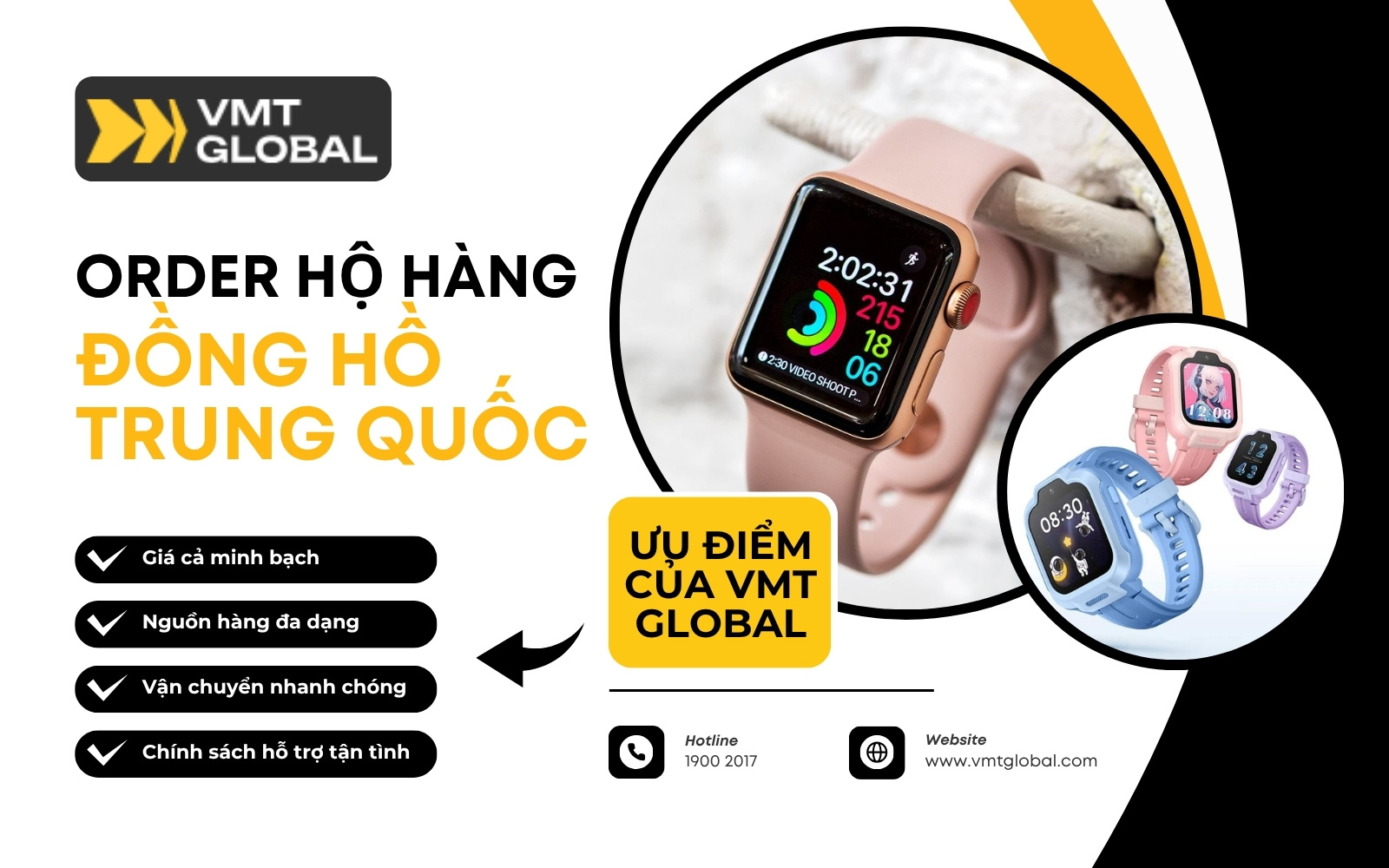 VMT Global - Đơn vị nhập khẩu nguồn hàng đồng hồ thông minh nội địa Trung an toàn, tiết kiệm