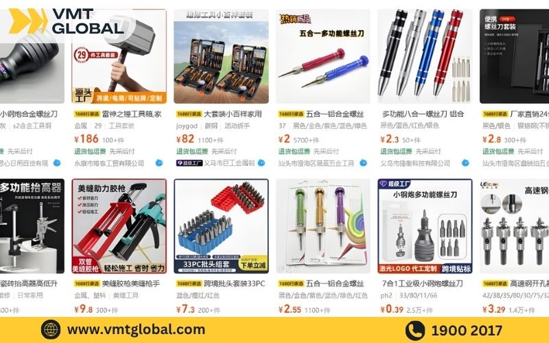 Order đồ kim khí nội địa Trung trên sàn TMĐT