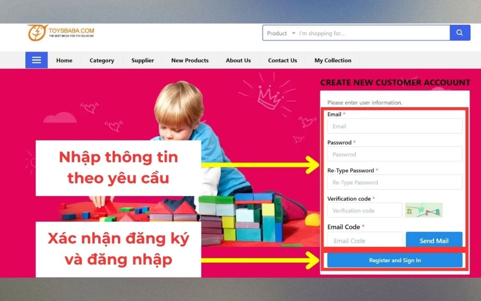 Điền thông tin và nhấn đăng ký tài khoản Toybaba Điền thông tin và nhấn đăng ký tài khoản Toybaba