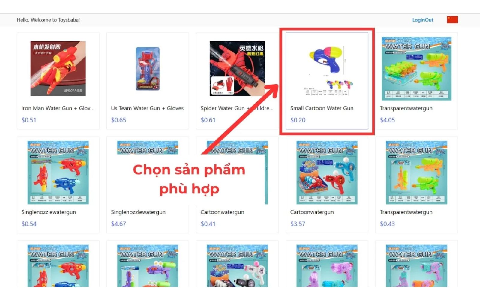 Nhấn chọn sản phẩm cần nhập hàng trên Toybaba phù hợp Nhấn chọn sản phẩm cần nhập hàng trên Toybaba phù hợp