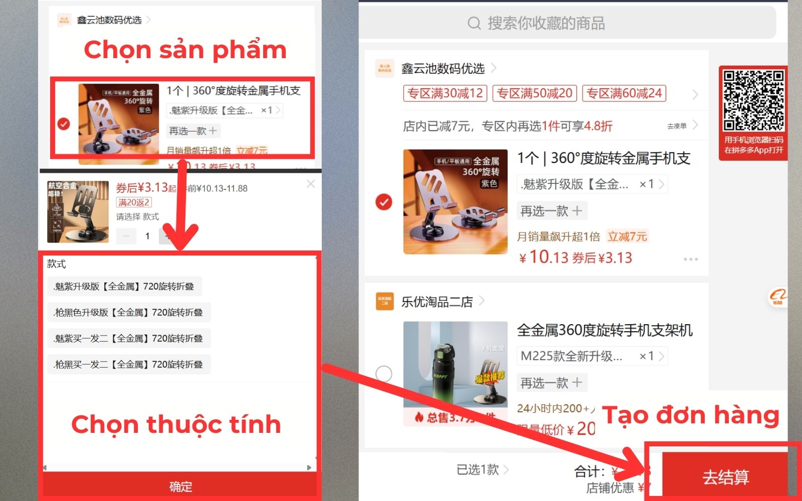 Chọn sản phẩm Pinduoduo đang giảm giá cần đặt hàng