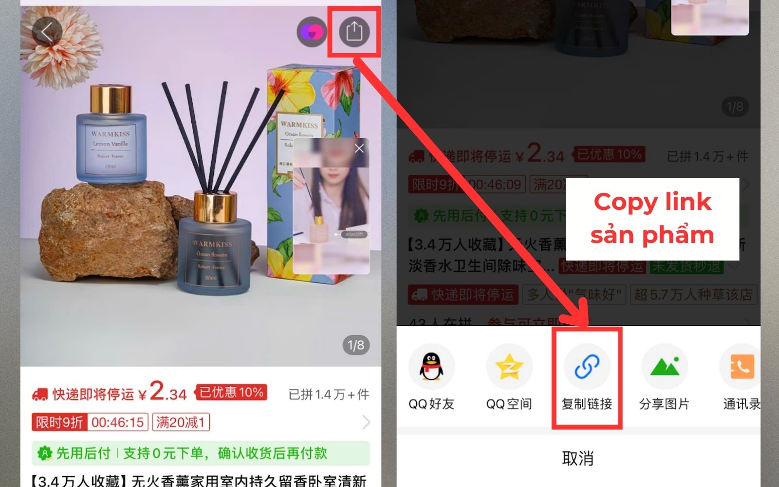 Copy link sản phẩm cần thực hiện cách lấy mã giảm giá Pinduoduo