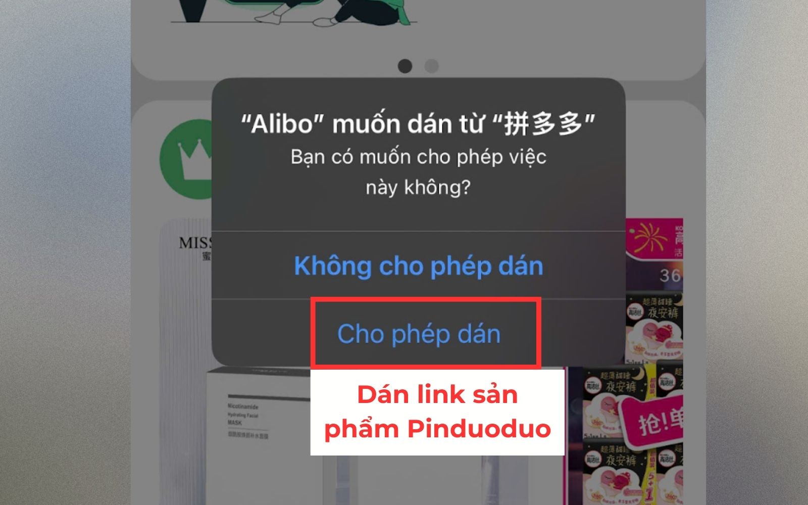 Cho phép dán link trên Alibo để check chiết khấu