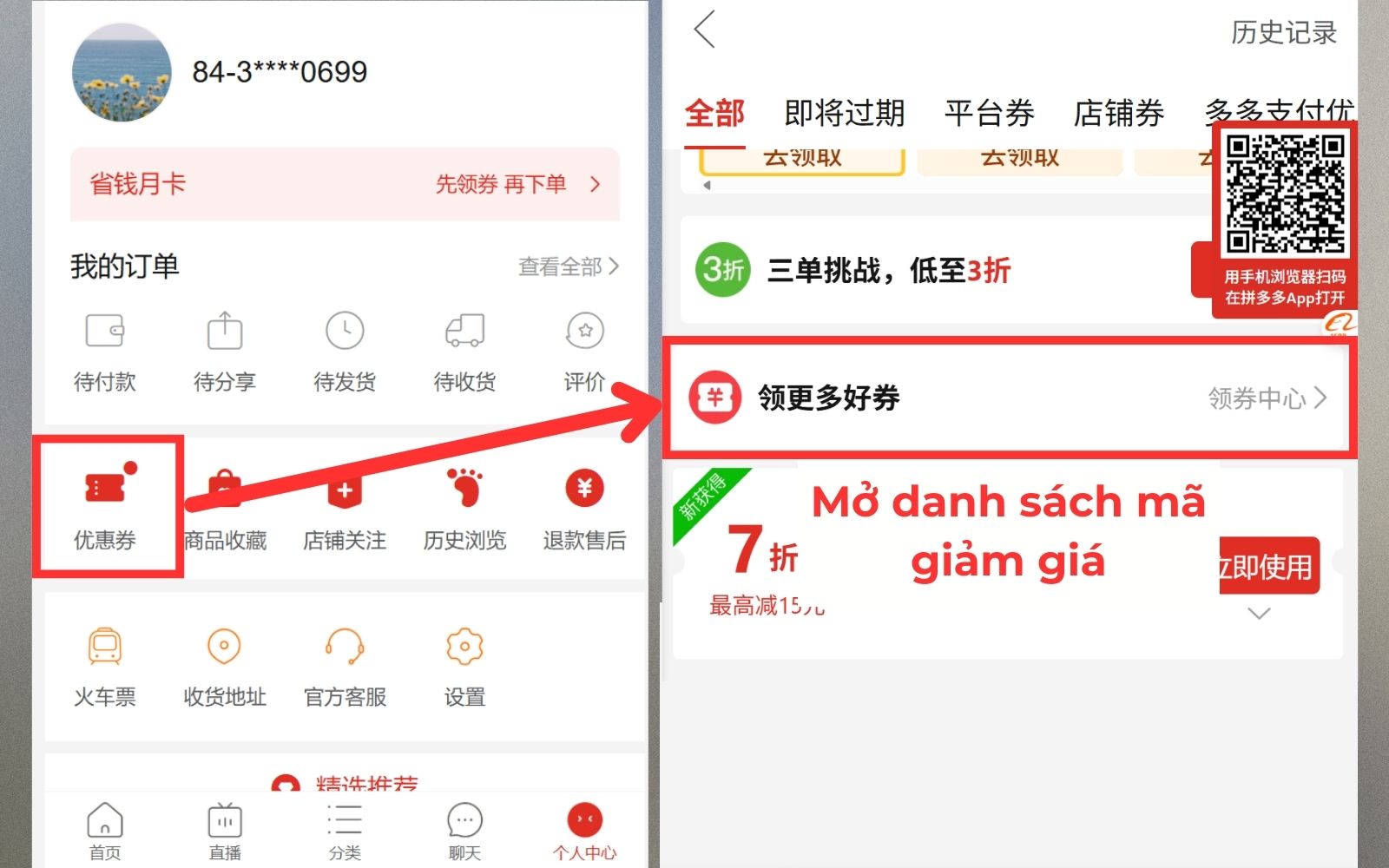 Cách lấy mã giảm giá Pinduoduo trên web - Mở danh mục ưu đãi