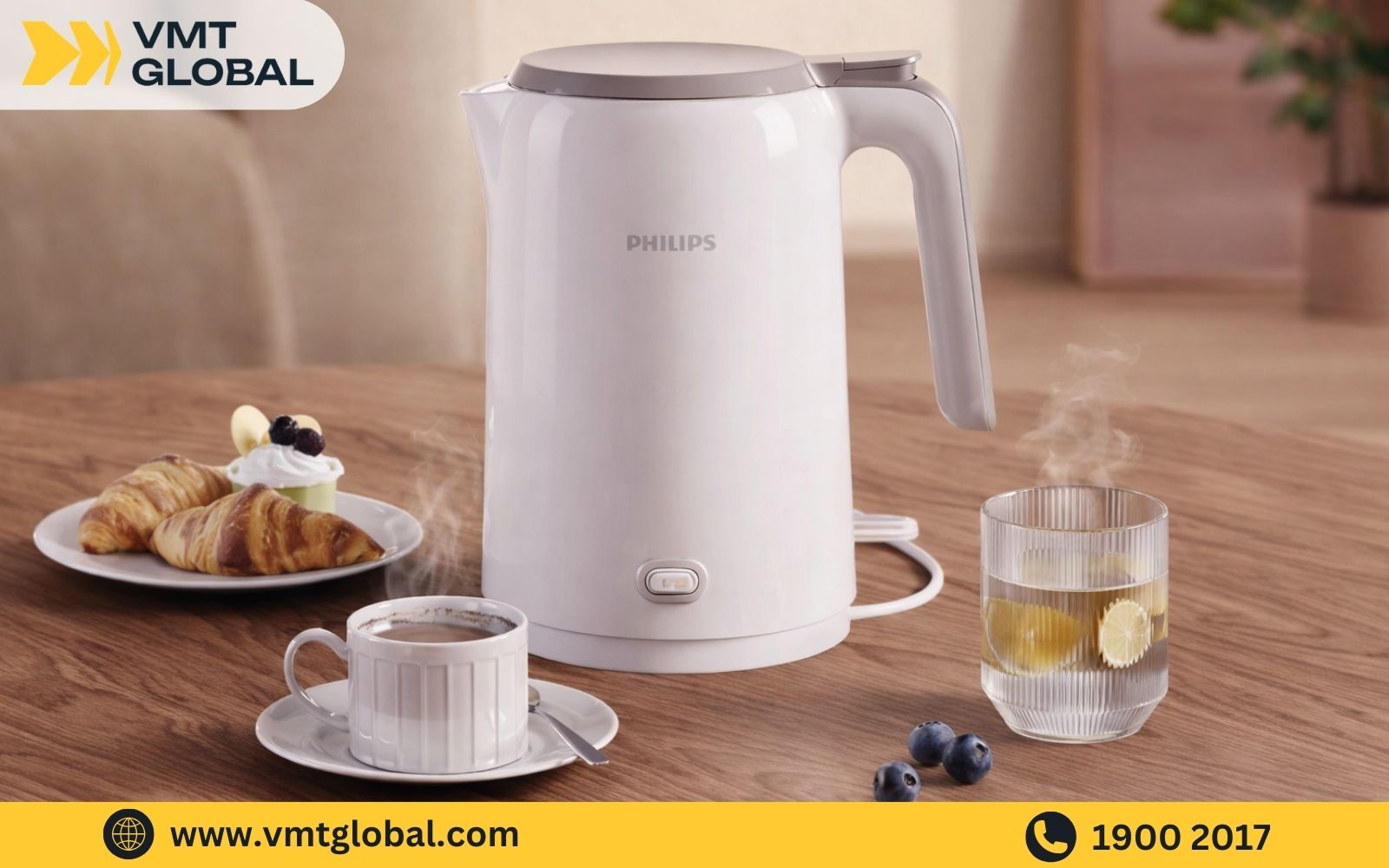 Ấm đun Philips nổi bật với công suất mạnh, chất liệu an toàn