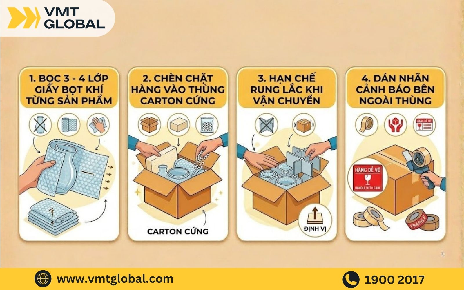 Cách đóng gói cho các mặt hàng thủy tinh, gốm sứ dễ vỡ