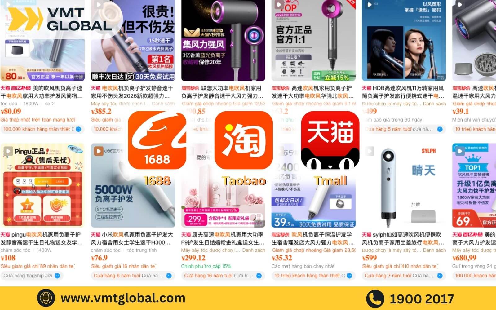 Nhập máy sấy tóc trên các sàn TMĐT Trung Quốc